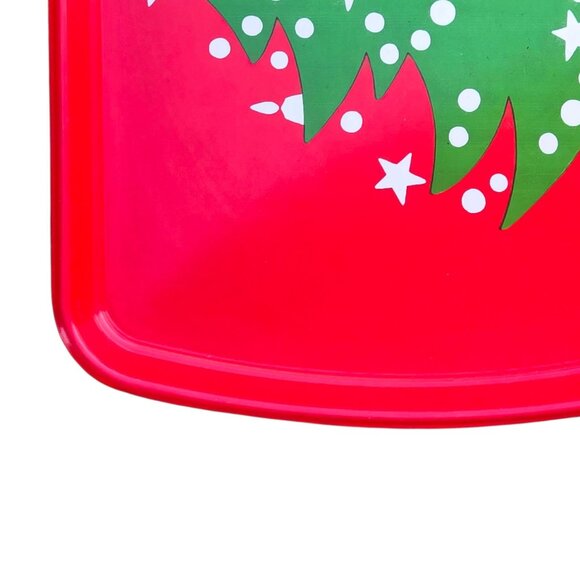 Red Christmas Tree Serving Tray Holiday Vintage Plastic Dinner Party Decor - Picture 16 of 16